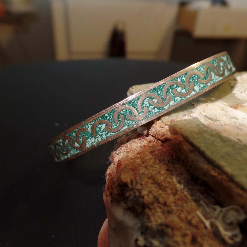 sterling and turquoise Bangle Bracelet Mexico TR-71 - Picture 3 of 11